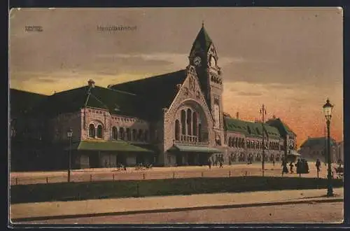 AK Metz, Hauptbahnhof mit Passanten