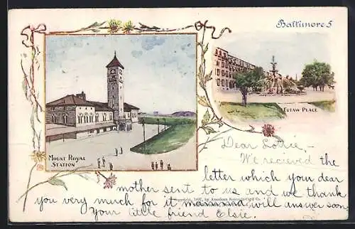 Lithographie Baltimore, MD, Mount Royal Station, Eutaw Place