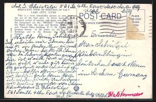 AK Salt Lake City, Utah, Stadtansicht aus der Vogelschau