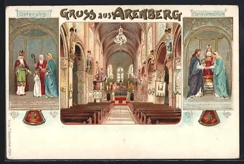 Lithographie Arenberg, Kloster, Opferung, Maria Vermählung, Innenansicht