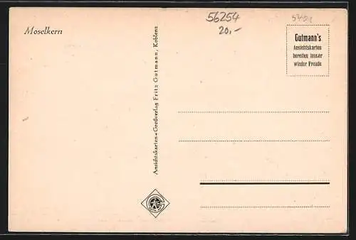 Wirtshaus-AK Moselkern, Ortsausblick und betrunkener Mann am Laternenmast