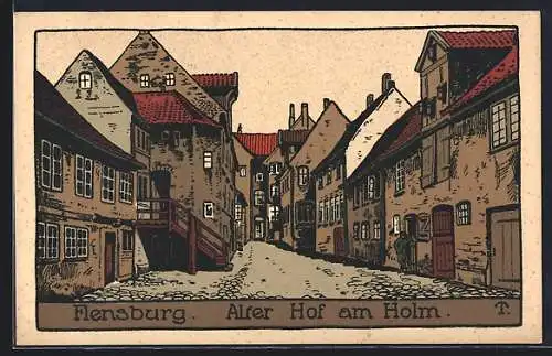 Steindruck-AK Flensburg, Alter Hof am Holm
