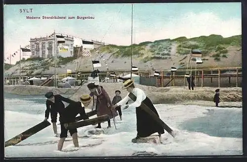 AK Sylt, moderne Strandräuberei zum Burgenbau