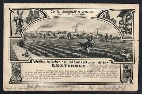 AK Buxtehude, Wettlop twischen Haus und Swinegel up de Heid, Hase u. Igel