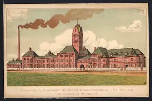 Künstler-AK Düsseldorf, Seifenfabrik der Grosseinkaufs-Gesellschaft Deutscher Consumvereine mbH Hamburg