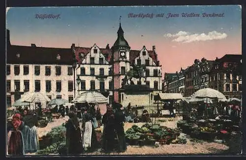 AK Düsseldorf, Marktplatz mit Gasthaus und Jean Wellem Denkmal