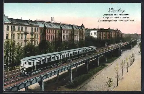 AK Hamburg-Harvestehude, Isestrasse mit Hochbahn