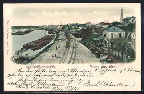 AK Riesa, Dampfschifflandungsplatz mit Restaurant zum Dampfschiff