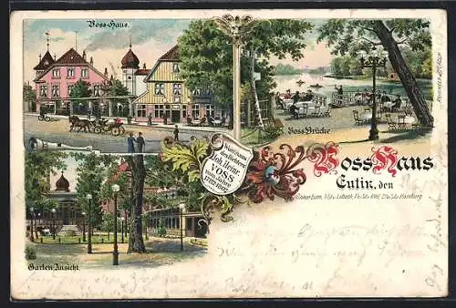 Lithographie Eutin, Gasthof Vosshaus, 3 Ansichten