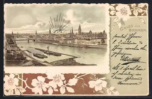 Künstler-AK Bremen / Stadt, Stadtansicht aus der Vogelschau