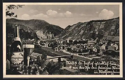 AK Walporzheim, Ortsansicht mit den Weinbergen am Kaiserstuhl