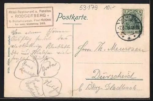 AK Bonn, Gasthaus Alter Vulkan Rosserberg, Teilansicht aus der Vogelschau