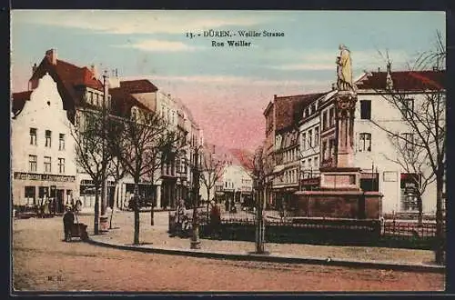 AK Düren, Weiller-Strasse mit Denkmal