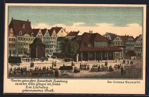Lithographie Alt-Hamburg, Partie am grossen Neumarkt