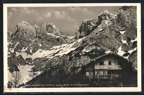 AK Mittenwalderhütte, Berghütte gegen Westl. Karwendelspitze
