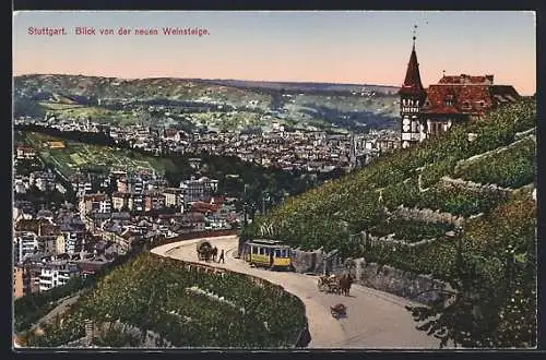 AK Stuttgart, Blick von der neuen Weinsteige, Strassenbahn