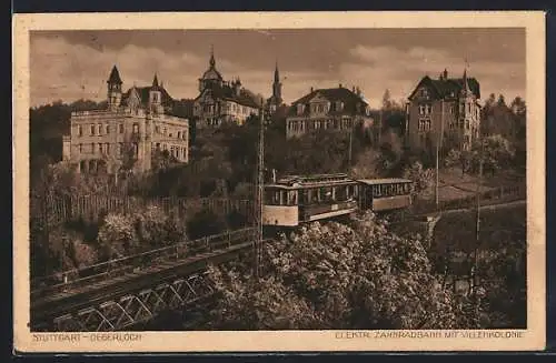 AK Stuttgart-Degerloch, elektrische Zahnradbahn mit Villenkolonie