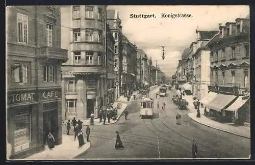 AK Stuttgart, Königstrasse mit Strassenbahn