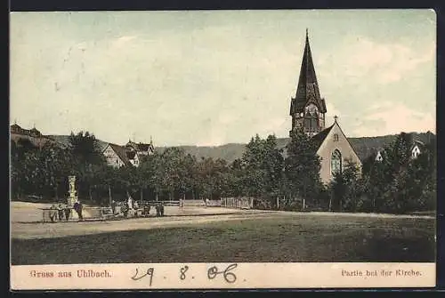 AK Uhlbach / Obertürkheim, Partie bei der Kirche