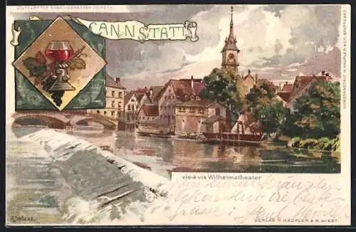 Künstler-AK Stuttgart, Ortsansicht mit Wilhelmatheater