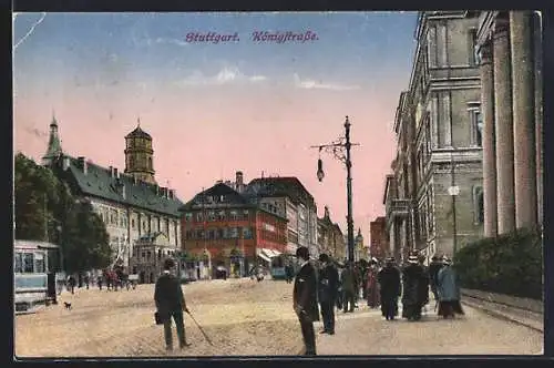 AK Stuttgart, Königsstrasse mit Strassenbahn