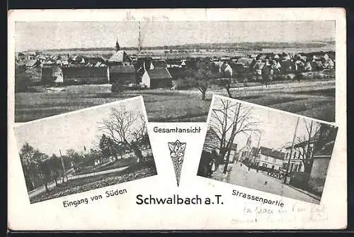 AK Schwalbach a. T., Strassenpartie, Eingang von Süden, Gesamtansicht