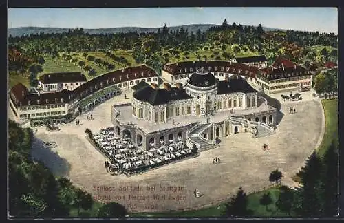 AK Stuttgart, Schloss Solitude, Parkanlagen und Passanten
