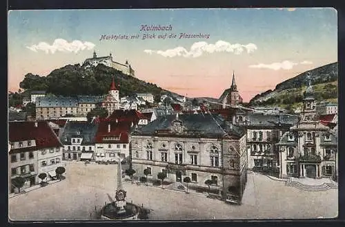 AK Kulmbach, Marktplatz mit Blick auf die Plassenburg, Eisenwarenhandlung