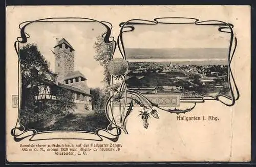AK Hallgarten / Rheingau, Aussichtsturm und Schutzhaus auf Hallgarter Zange, Gesamtansicht