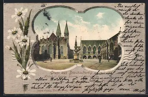 AK Braunschweig, Altstadt mit Rathaus, Brunnen und Martinikirche