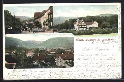 AK Ilsenburg / Harz, Ortspartie mit Hotel Waldhöhe