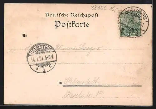 Lithographie Braunschweig, Lessing-Denkmal, Gewandhaus, Dom, Kohlmarkt