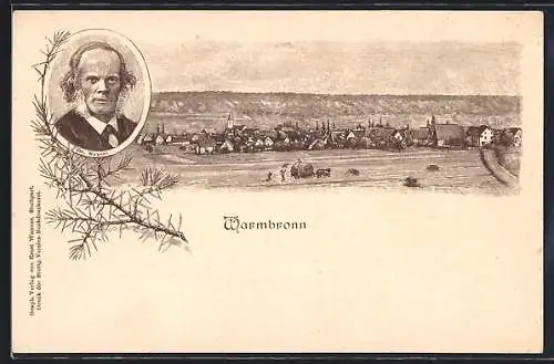 Künstler-AK Warmbronn, Totalansicht, Portrait Chr. Wagner