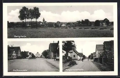 AK Ötigheim, Rathausplatz, Rehgartenstrasse und Ortansicht