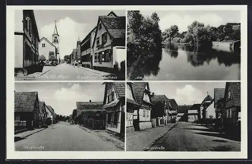 AK Neuburg / Pfalz, Kirche und Schulhaus, die Kehl, Hauptstrasse