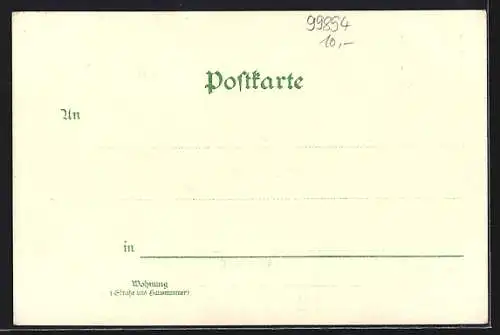 Lithographie Reinhardsbrunn, Ortspartie, Rehe, Gebäudeansichten