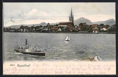 AK Radolfzell, Panorama mit Dampfer