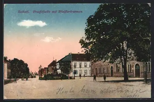 AK Rastatt, Fruchthalle mit Pfeifferbrunnen