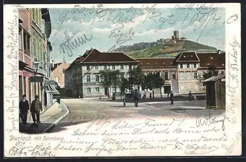 AK Karlsruhe-Durlach, Pfinztalstrasse mit Blick auf den Turmberg