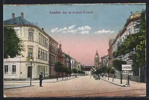 AK Landau / Pfalz, Rue de la gare d`ouest