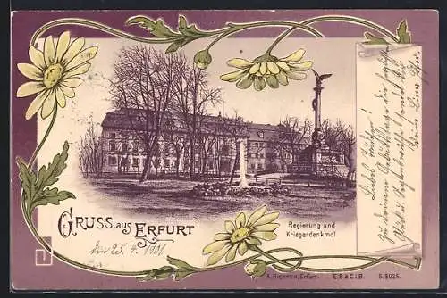 Lithographie Erfurt, Regierung und Kriederdenkmal