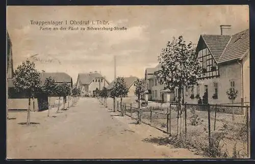 AK Ohrdruf, Truppenlager, Partie an der Fürst zu Schwarzburg-Strasse