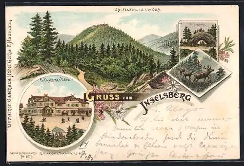 Lithographie Inselsberg, Gesamtansicht, Gothaisches Hotel, Thorstein