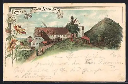 Lithographie Bischofsheim / Rhön, Kloster auf dem Kreuzberg