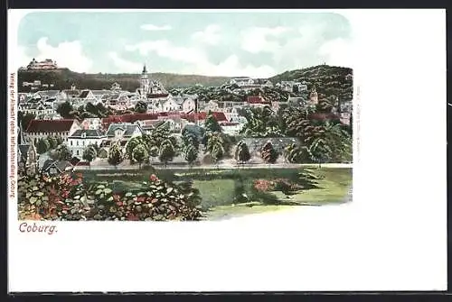 AK Coburg, Generalansicht mit der Burg auf dem Berg hinter der Stadt