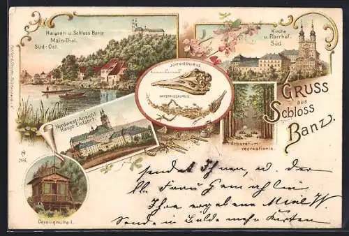 Lithographie Banz / Lichtenfels, Hausen und Schloss Banz im Main-Thal, Nordwest-Ansicht Haupt-Einfahrt, Deysinghütte