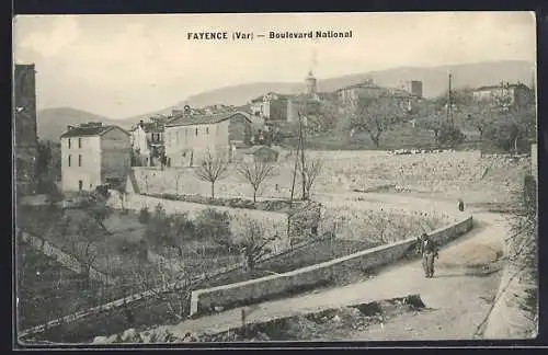 AK Fayence, Boulevard National et vue sur le village
