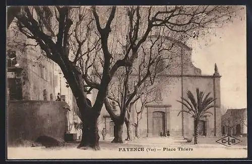AK Fayence, Place Thiers et arbres dénudés en hiver