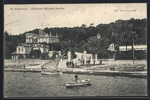 AK Tamaris, Château Michel Pacha et bord de mer avec bateaux