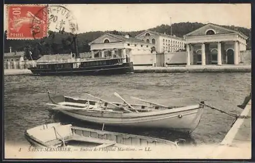 AK Saint-Mandrier, Entrée de l`Hôpital Maritime avec bateau amarré